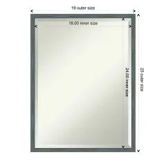 Beveled Wood Bathroom Wall Mirror, Dixie Blue Grey Rustic Narrow Frame