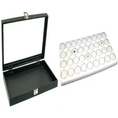 Blck Glass Top Jewelry Case (Single metal clasp) w/ White Foam 36 Gem Jar Insert