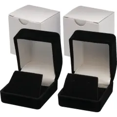 2 Black Flocked Earring Gift Boxes Jewelry Box