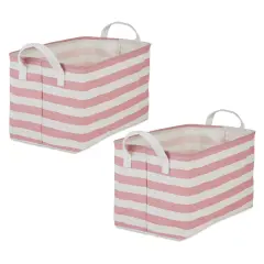 DII PE-Coated Cotton Polyester Laundry Bin Stripe Rose Rectangle Large 10.5x17.5x10.5 (Set of 2)