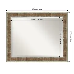 Beveled Wood Bathroom Wall Mirror, Farmhouse Brown Narrow Frame
