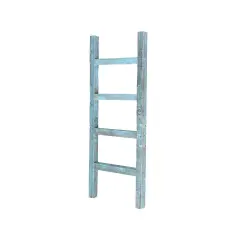 Rustic Farmhouse 4ft Reclaimed Wood Decorative Bookcase Ladder Blue