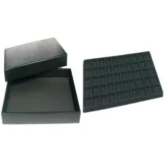 Black Jewelry Display Case (Removable Magnetic Lid) w/ Blck 50-slot Plastic Tray