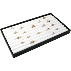 White Ring Jewelry Display Case Box Black Tray Showcase