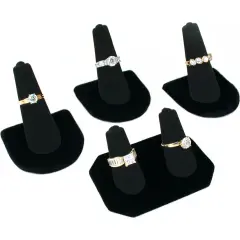 Lot of 4 Black Velvet Ring Jewelry Displays Set New
