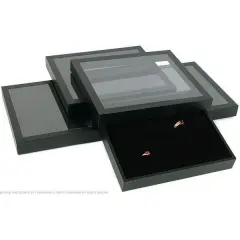4 36 Slot Black Ring Display & Acrylic Lid Case
