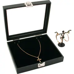 Glass Top Jewelry Earring Display Case Velvet Insert