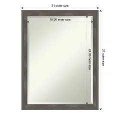 Beveled Wood Bathroom Wall Mirror, Pinstripe Lead Grey Frame