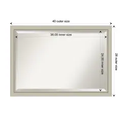 Beveled Wood Bathroom Wall Mirror, Romano Silver Narrow Frame