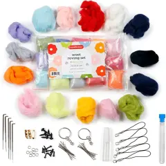 Incraftables Wool Needle Felting Kit (15 Colors). Best Wool Felting Kits for Beginners, Pros, Adults & Kids. Wool Roving Felt Supplies Starter Set with Plastic Eyes, Landyads, Keychains & Glue