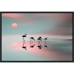 Family flamingos by Natalia Baras 23-in. W x 16-in. H. Canvas Wall Art Print Framed in Black