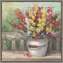 Snapdragon Bouquet by Carol Rowan 16-in. W x 16-in. H. Canvas Wall Art Print Framed in Grey