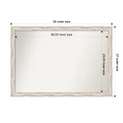 Amanti Art Non-Beveled Wood Wall Mirror, Alexandria White Wash Narrow Frame