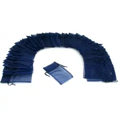 48 Jewelry Navy Blue Organza Drawstring Gift Bags 3x4"
