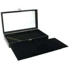 3 Black Jewelry Chain Pads & Glass Lid Display Case
