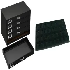 Black FindingKing 5-Drawer Jewelry Case w/ 5 Black 32-slot Puff Earring Trays