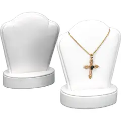 2 White Leather Pendant Necklace Displays Jewelry Case