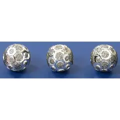 Round Diamond-Cut Beads Rhodium Plated Bead 3pc