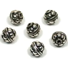 6 Bali Ball Beads Sterling Silver Flowers Stringing