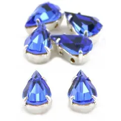 6 Sapphire Blue Rhinestone Teardrop Rose Montees 10x6mm