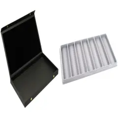Black Faux Leather Jewelry Case w/ 1 Gray 7-slot Plastic Tray (Snap Close Lid)