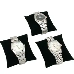 3 Black Velvet Watch & Bracelet Pillow Jewelry Displays