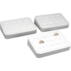 3 White Leather 11 Slot Ring Display Stands Jewelry