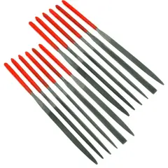 SE 731NF-D 12-Piece Fine Cut Needle File Set in Assorted Shapes with Dipped Handles (3mm x 140mm)