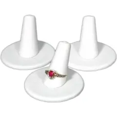 3 White Leather Ring Finger Display Jewelry Showcase