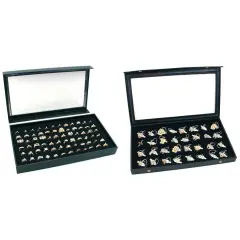 Jewelry box Display Case w/ Ring Foam & Clear Top Case w/ Earring Tray Kit 4 Pcs