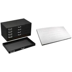 Black FindingKing 5-Drawer Jewelry Case w/ 5 Gray 72-slot Foam Ring Display Trays