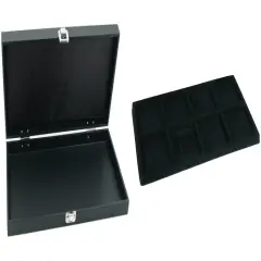 Black Jewelry Display Case (Single metal clasp) w/ Black 8-slot Plastic Tray