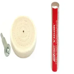 3" Cotton Buffing Wheel with Mandrel & Pro-Craft Wonder Bar for Metals & Plastics 5oz