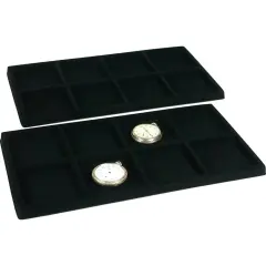 2 Black 8 Slot Pocket Watch Jewelry Display Case Tray Inserts