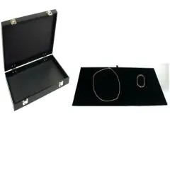 Blck Jewelry Case (2xMetal Clasps &Removable Lid) w/ Black Velvet Display Insert