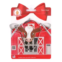 CookieCutter.com Steer Head Cow Face Cookie Cutter Set 3 Piece, Hang Tag Cookie Recipe Card, Large, Medium, Small, Tin Plate Steel, USA