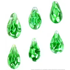 6 Green Lampwork Glass Pendant Bead Teardrop Flower