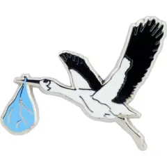 Stork with Baby Boy Pin 1"