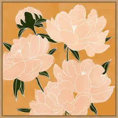 Modern Peonies I by Emma Scarvey 22-in. W x 22-in. H. Canvas Wall Art Print Framed in Natural