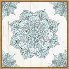 Mandala Morning V Blue and Gray by Anne Tavoletti 16-in. W x 16-in. H. Canvas Wall Art Print Framed in Natural