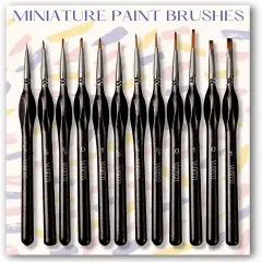 VUDECO Black Detail Paint Brush Set - 12 Piece Miniature Paint Brushes Kit - Professional Mini Fine Paint Brushes Set