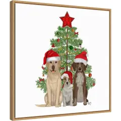 Christmas Dog Trio Tree by Fab Funky 22-in. W x 22-in. H. Canvas Wall Art Print Framed in Natural