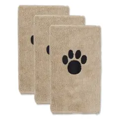 DII Taupe Embroidered Paw Small Pet Towel (Set of 3)
