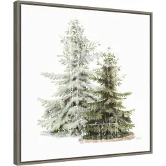 Vintage Wooded Holiday Trees in Snow by Katie Pertiet Canvas Wall Art Print Framed Grey