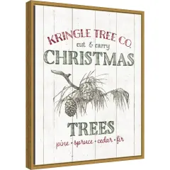 Christmas Tree Farm Sign by Wild Apple Portfolio Canvas Wall Art Print Framed Gold