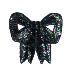 6" x 5 1/2" Bow Sequin Applique/Patch Black AB
