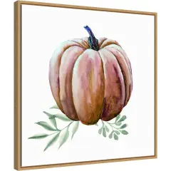 Pumpkin Watercolor by Amanti Art Portfolio 22-in. W x 22-in. H. Canvas Wall Art Print Framed in Natural