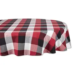 DII Cardinal Red Tri Color Check Tablecloth 70 Round