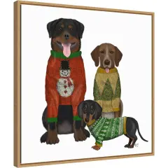 Christmas Dogs Ugly Sweater Competition by Fab Funky 22-in. W x 22-in. H. Canvas Wall Art Print Framed in Natural
