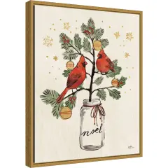 Christmas Lovebirds XIV Noel by Janelle Penner 16-in. W x 20-in. H. Canvas Wall Art Print Framed in Gold